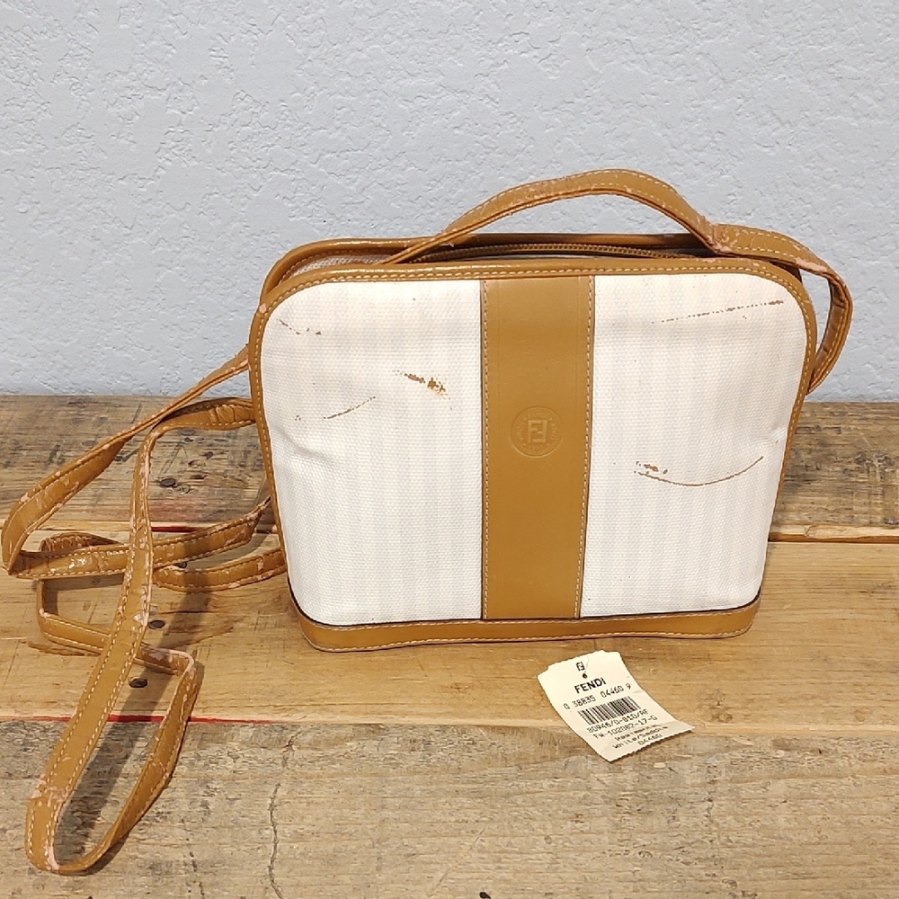 Fendi White and Tan Crossbody Bag